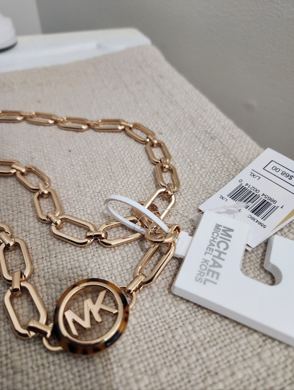 Michael Kors Gold Chunky Link Belt with MK Charm L/XL
